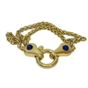 Vintage‎ Gold Tone Blue Stone Chain Link Clasp Bracelet